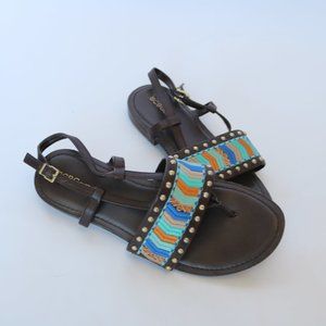 BCBG Chocolate Brown Faux Leather Tribal Sandals Size 7